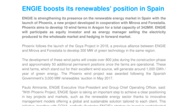 ENGIE boosts its renewables’ position in Spain