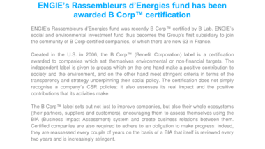ENGIE’s Rassembleurs d’Energies fund has been awarded B Corp™ certification