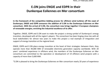 E.ON joins ENGIE and EDPR in their Dunkerque Eoliennes en Mer consortium