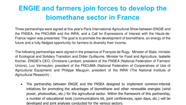 ENGIE and farmers join forces to develop the biomethane sector in France