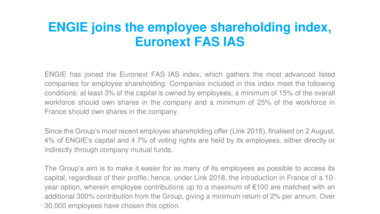 ENGIE joins the employee shareholding index, Euronext FAS IAS