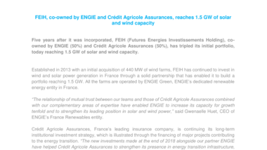 FEIH, co-owned by ENGIE and Crédit Agricole Assurances, reaches 1.5 GW of solar and wind capacity