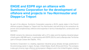 ENGIE and EDPR sign an alliance with Sumitomo Corporation for the development of offshore wind projects in Yeu-Noirmoutier and Dieppe-Le Tréport