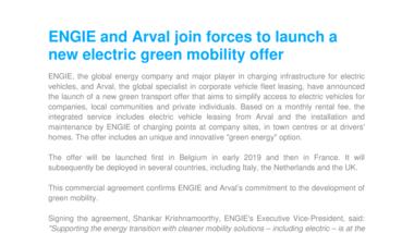 ENGIE and Arval join forces to launch a new electric green mobility offer