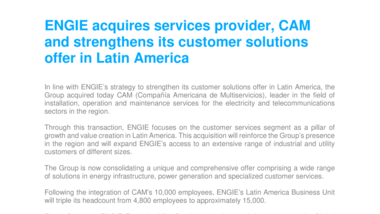 ENGIE acquires services provider, CAM and strengthens its customer solutions offer in Latin America