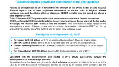 ENGIE results as of September 30, 2018 Sustained organic growth and confirmation of full-year guidance