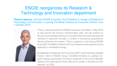 ENGIE reorganizes its Research & Technology and Innovation department