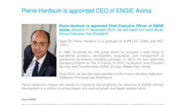 Pierre Hardouin is appointed CEO of ENGIE Axima