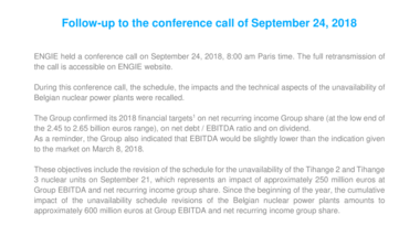 Follow-up to the conference call of September 24, 2018