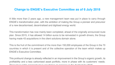 Changes to ENGIE’s Executive Committee as of 6 July 2018