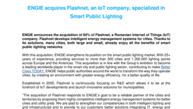 ENGIE acquires Flashnet, an IoT company, specialized in Smart Public Lighting