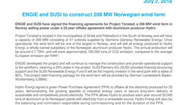 ENGIE and SUSI to construct 208 MW Norwegian wind farm