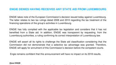 ENGIE denies having received any State aid from Luxembourg