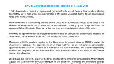 ENGIE General Shareholders’ Meeting of 18 May 2018