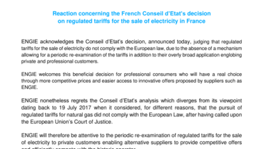 Reaction concerning the French Conseil d’Etat’s decision on regulated tariffs for the sale of electricity in France
