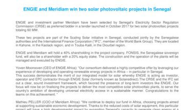 ENGIE and Meridiam win two solar photovoltaic projects in Senegal