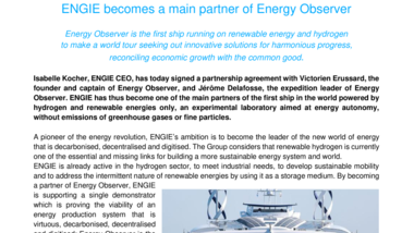 ENGIE becomes a main partner of Energy Observer
