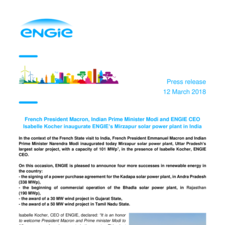 French President Macron, Indian Prime Minister Modi and ENGIE CEO Isabelle Kocher inaugurate ENGIE’s Mirzapur solar power plant in India