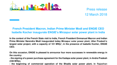 French President Macron, Indian Prime Minister Modi and ENGIE CEO Isabelle Kocher inaugurate ENGIE’s Mirzapur solar power plant in India