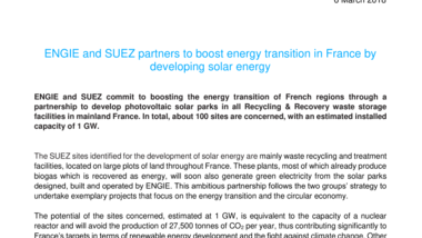 ENGIE and SUEZ partners to boost energy transition in France by developing solar energy