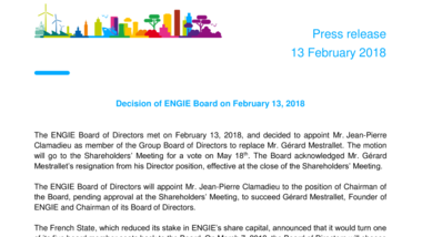 Decision of ENGIE Board on February 13, 2018