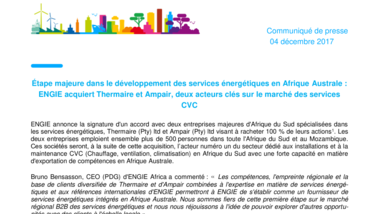 Étape majeure dans le développement des services énergétiques en Afrique Australe : ENGIE acquiert Thermaire et Ampair, deux acteurs clés sur le marché des services CVC.pdf