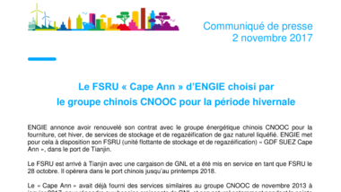 Le FSRU « Cape Ann » d’ENGIE choisi par le groupe chinois CNOOC pour la période hivernale