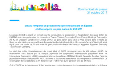 ENGIE remporte un projet d'énergie renouvelable en Égypte et développera un parc éolien de 250 MW