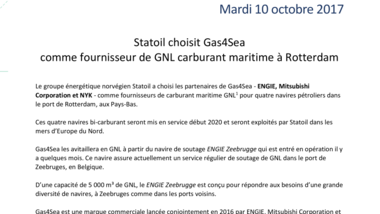 Statoil choisit Gas4Sea comme fournisseur de GNL carburant maritime à Rotterdam