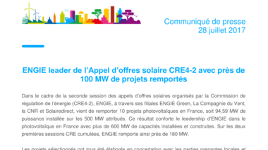 ENGIE leader de l’Appel d’offres solaire...