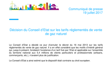 Décision du Conseil d’Etat sur les tarifs réglementés de vente de gaz naturel