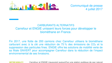 Carburants alternatifs : Carrefour et ENGIE unissent leurs forces pour développer le biométhane en France