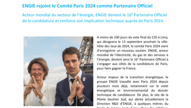 ENGIE rejoint le Comité Paris 2024 comme Partenaire Officiel