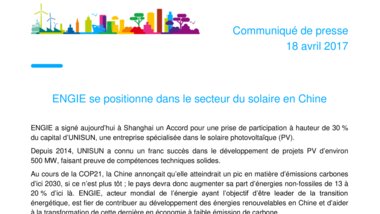 ENGIE se positionne dans le secteur du solaire en Chine