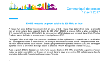 ENGIE remporte un projet solaire de 338 MWc en Inde