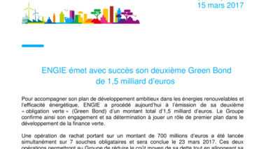 ENGIE émet avec succès son deuxième Green Bond de 1,5 milliard d’euros