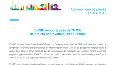 ENGIE remporte près de 78 MW de projets photovoltaïques en France