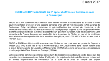 ENGIE et EDPR candidats au 3e appel d’offres sur l’éolien en mer à Dunkerque