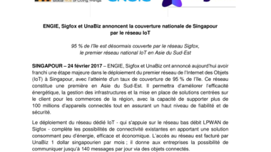 ENGIE, Sigfox et UnaBiz annoncent la couverture nationale de Singapour par le réseau IoT