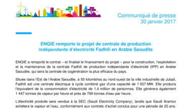 ENGIE remporte le projet de centrale de production indépendante d’électricité Fadhili en Arabie Saoudite