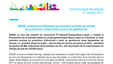 ENGIE construit en Indonésie sa première centrale au monde de production d’électricité à partir de géothermie