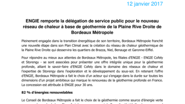 ENGIE remporte la délégation de service public pour le nouveau réseau de chaleur à base de géothermie de la Plaine Rive Droite de Bordeaux Métropole