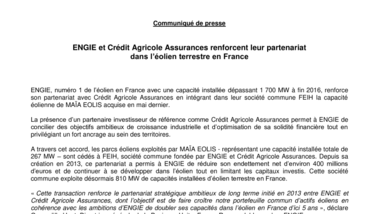 ENGIE et Crédit Agricole Assurances renforcent leur partenariat dans l’éolien terrestre en France