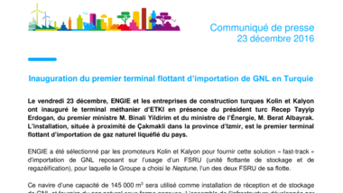 Inauguration du premier terminal flottant d’importation de GNL en Turquie