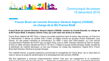 Franck Bruel est nommé Directeur Général Adjoint d’ENGIE, en charge de la BU France BtoB