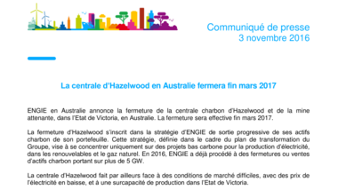 La centrale d’Hazelwood en Australie fermera fin mars 2017