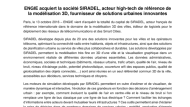 ENGIE acquiert la société SIRADEL, acteur high-tech de référence de la modélisation 3D, fournisseur de solutions urbaines innovantes