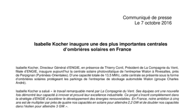 Isabelle Kocher inaugure une des plus importantes centrales d’ombrières solaires en France