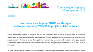 Nouveaux succès pour ENGIE au Mexique : le Groupe remporte 209 MW de projets solaire et éolien