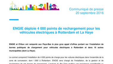 ENGIE déploie 4 000 points de rechargement pour les véhicules électriques à Rotterdam et La Haye